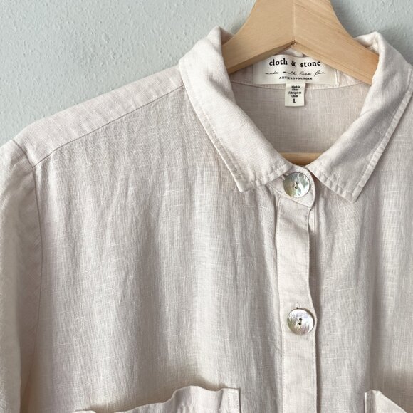 Cloth & Stone for Anthropologie Safari Linen Romper Women's L Button Up Beige - Picture 5 of 15